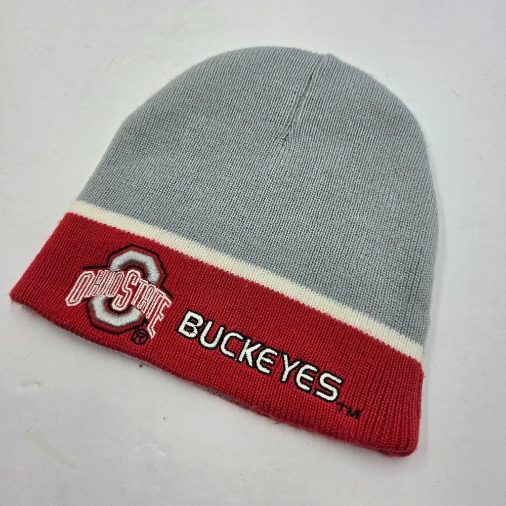 Vintage Ohio State Buckeyes Reversible Knit Beanie Hat Gray Red NCAA Winter Cap